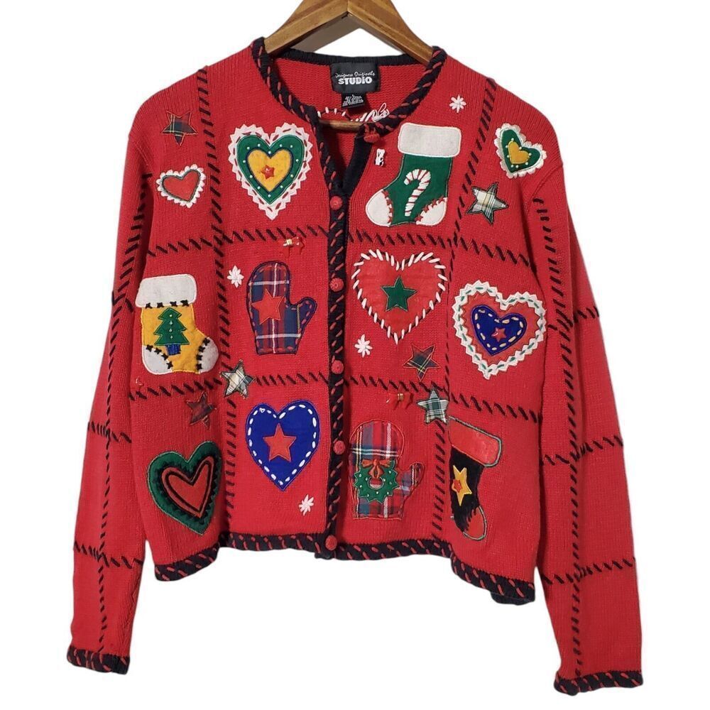 Designers Originals Winter Sweater L Red Preschool Teacher Cropped Length Womens